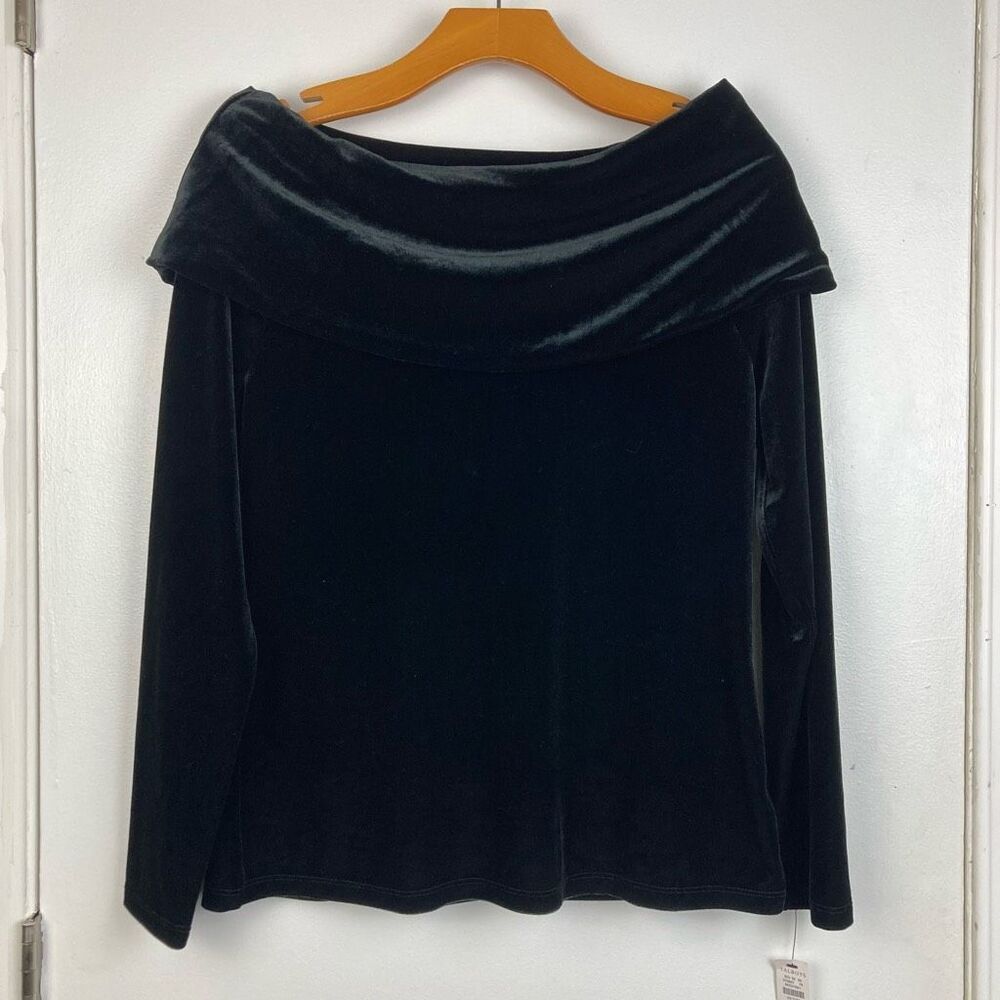 Talbots Black Velvet‎ Off the Shoulder Stretch Top Petite PS Romantic Mob Wife